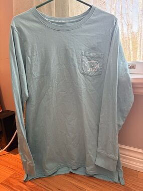 Ivory Ella Long Sleeve Pocket Tee Large | Blue Elephant Logo Shirt